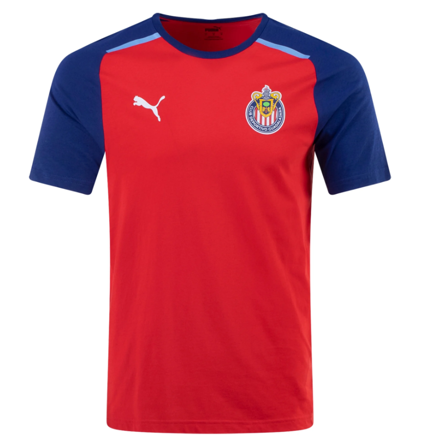 Puma Chivas 2023 - 24 Casuals Tee Shirt - Red/Peacoat/Elektro Blue