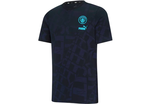 Puma Manchester CIty 2023 -24 ftblCore AOP Tee Shirt- Dark Navy/Hero Blue