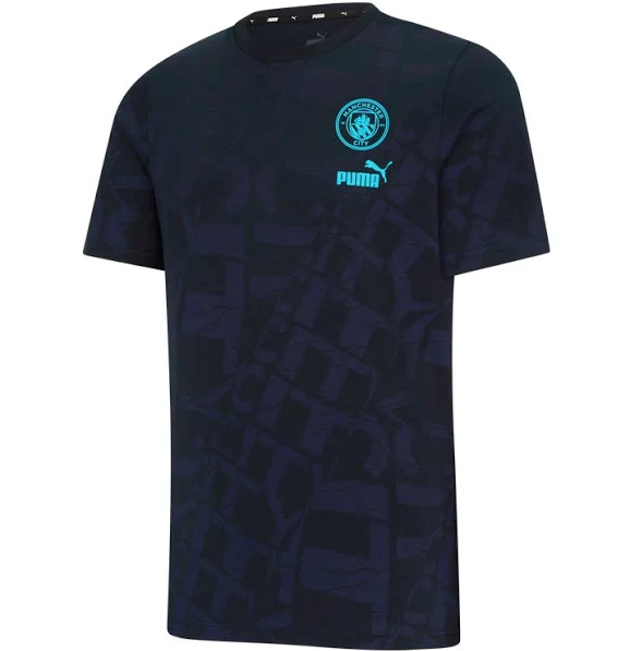 Puma Manchester CIty 2023 -24 ftblCore AOP Tee Shirt- Dark Navy/Hero Blue