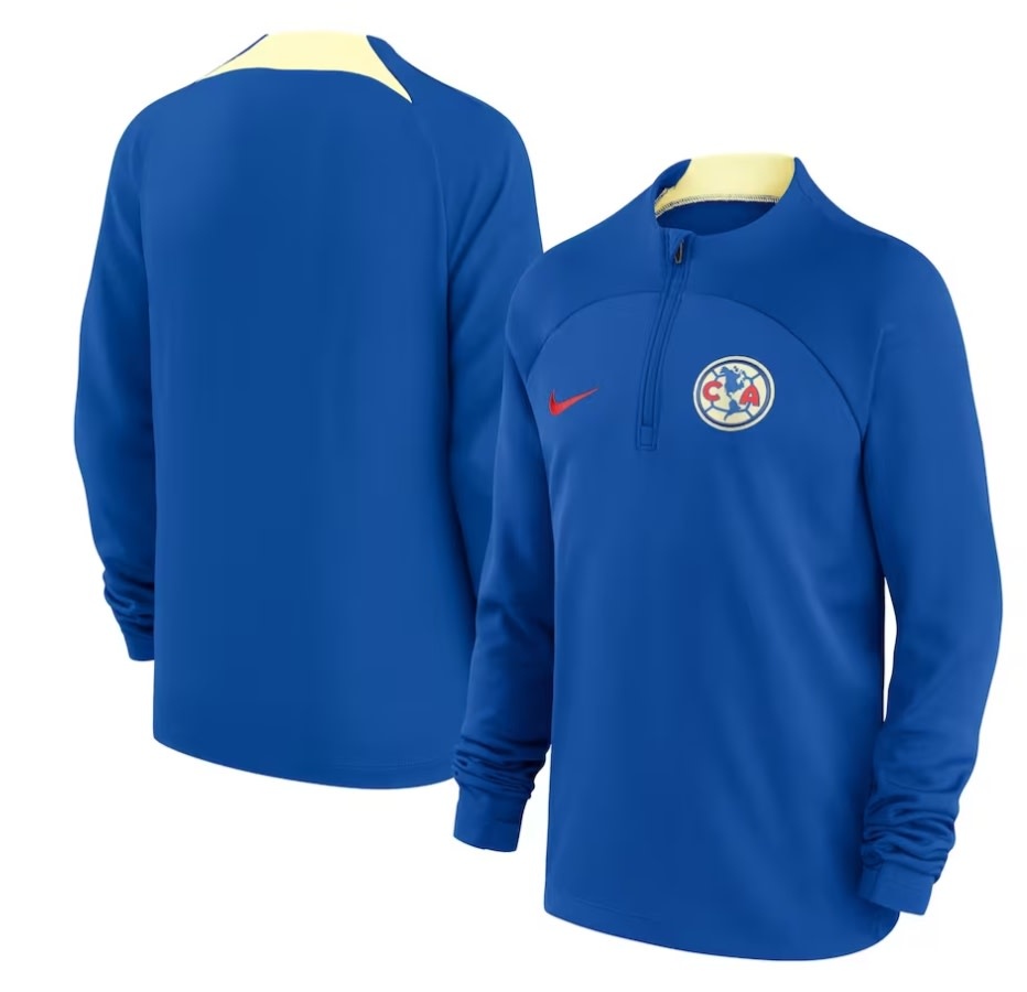 Nike Club America 2023 - 24   Academy Pro Training Drill Top - Blue Jay/Lemon Chiffon/Habanero Red