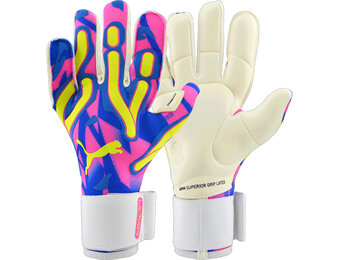 Puma Ultra Ultimate Hybrid Pro Energy Goalie Goalkeeper Gloves - Blue/Yellow Alert/Luminous Pink