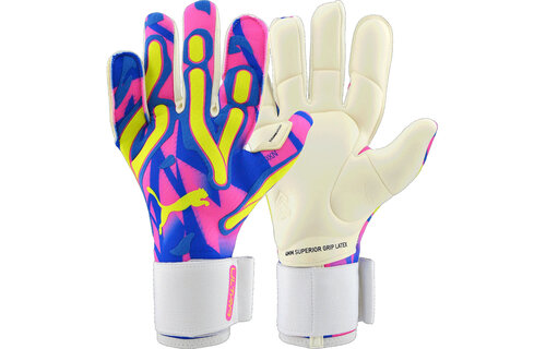 Puma Ultra Ultimate Hybrid Pro Energy Goalie Goalkeeper Gloves - Blue/Yellow Alert/Luminous Pink