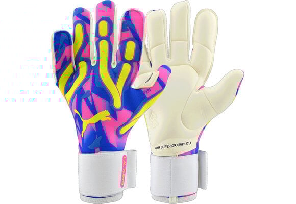 Puma Ultra Ultimate Hybrid Pro Energy Goalie Goalkeeper Gloves - Blue/Yellow Alert/Luminous Pink