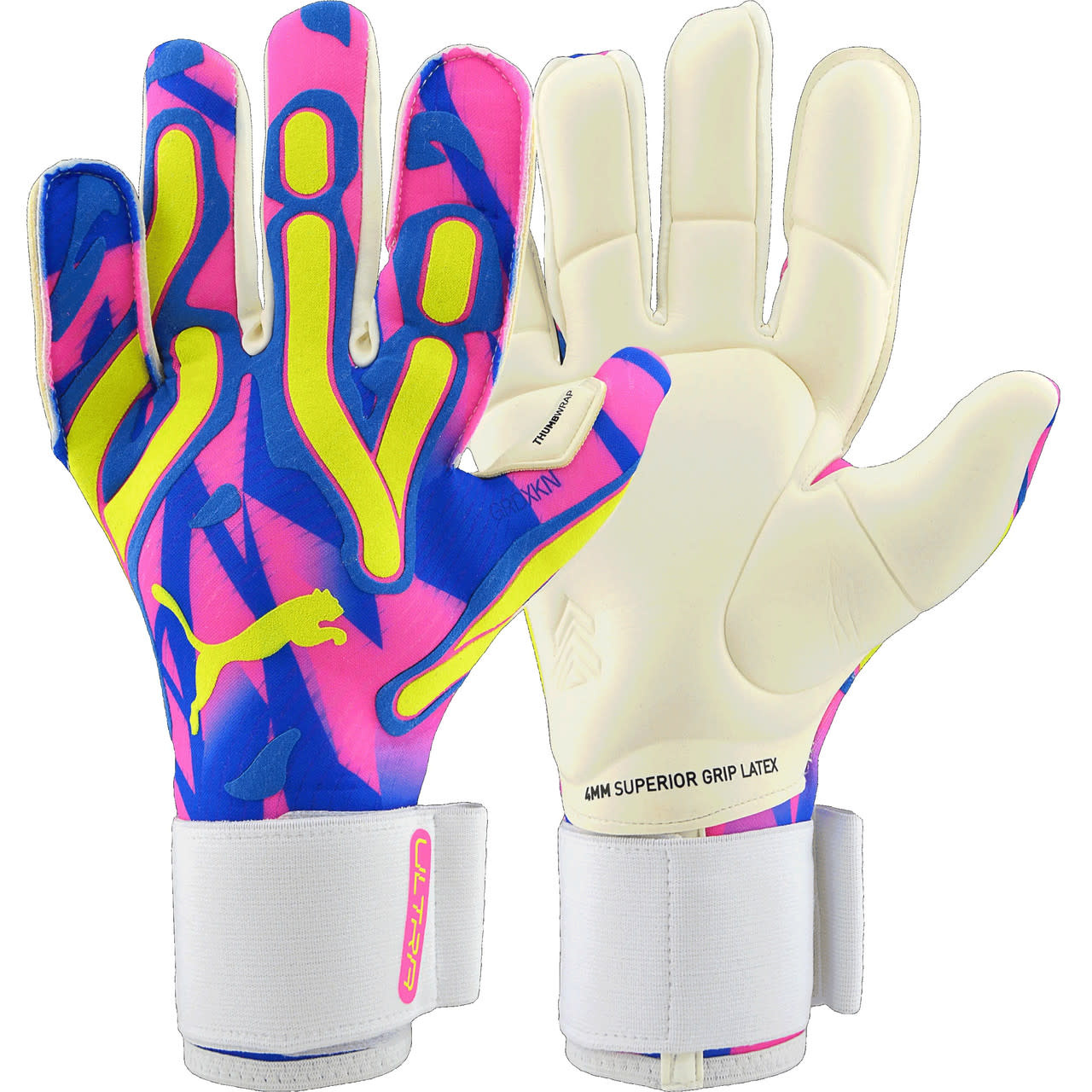 Puma Ultra Ultimate Hybrid Pro Energy Goalie Goalkeeper Gloves - Blue/Yellow Alert/Luminous Pink