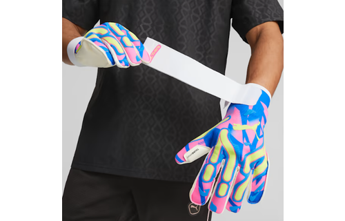 Puma Ultra Ultimate Hybrid Pro Energy Goalie Goalkeeper Gloves - Blue/Yellow Alert/Luminous Pink