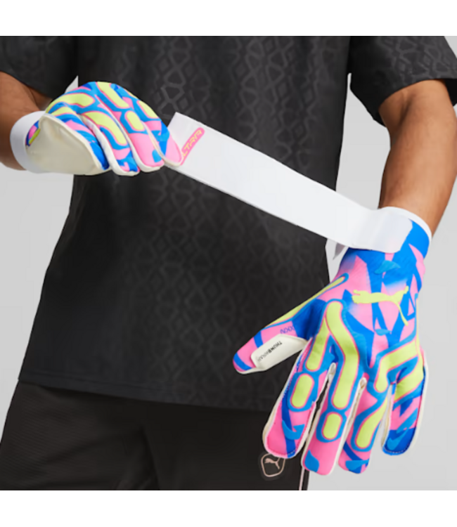 Puma Puma Ultra Ultimate Hybrid Pro Energy Goalie Goalkeeper Gloves - Blue/Yellow Alert/Luminous Pink