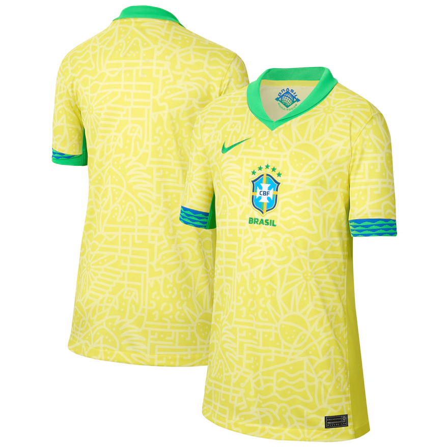 Nike Youth Brazil Copa America 2024 - 25 Home Jersey - Dynamic Yellow/Lemon Chiffon/Green Spark