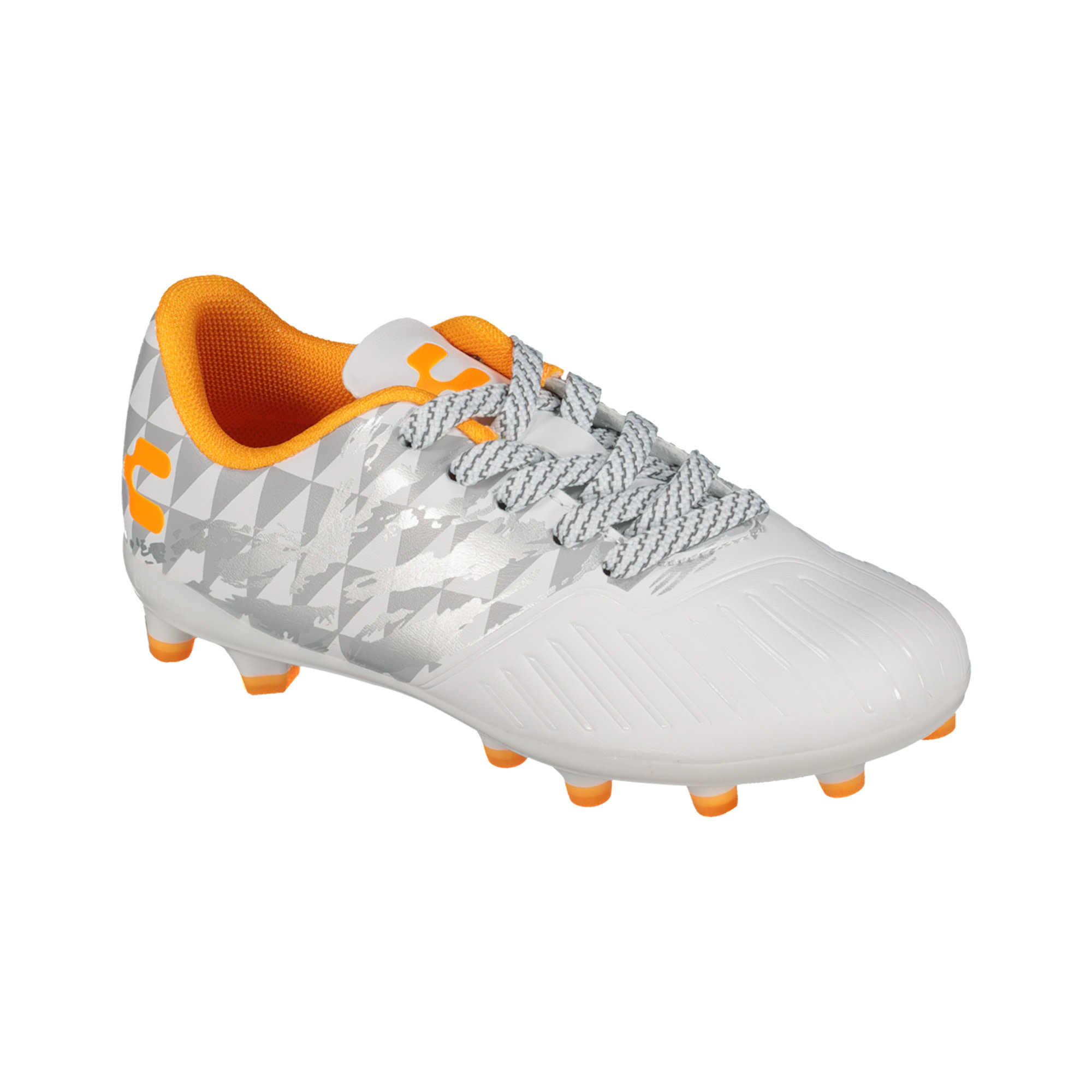 Charly Jr Grasshopper 4.0 FG Youth Soccer Cleats - White/Orange/Silver