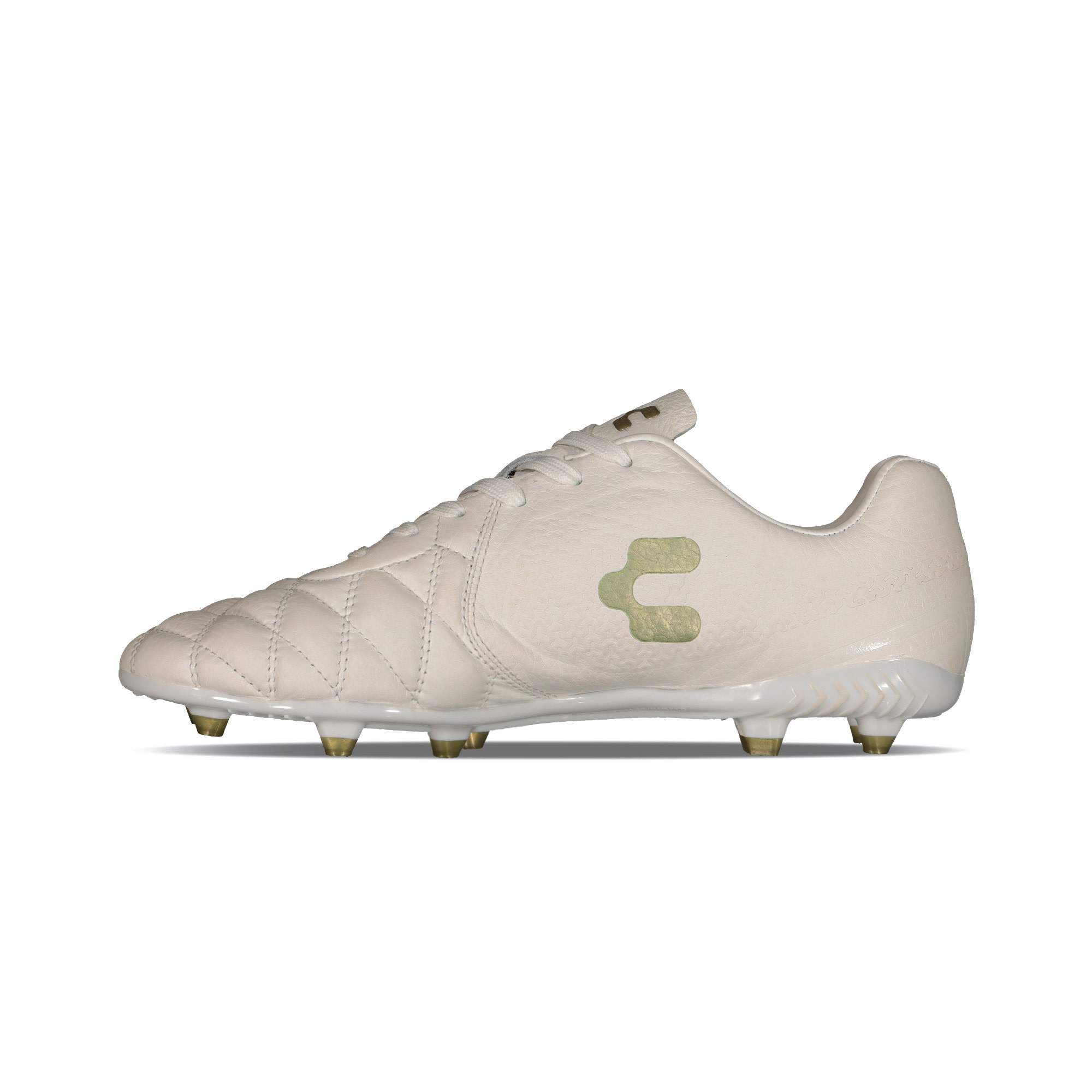Charly Legendario  2.0 Leather LT FG Soccer Cleats - White/Matte Gold