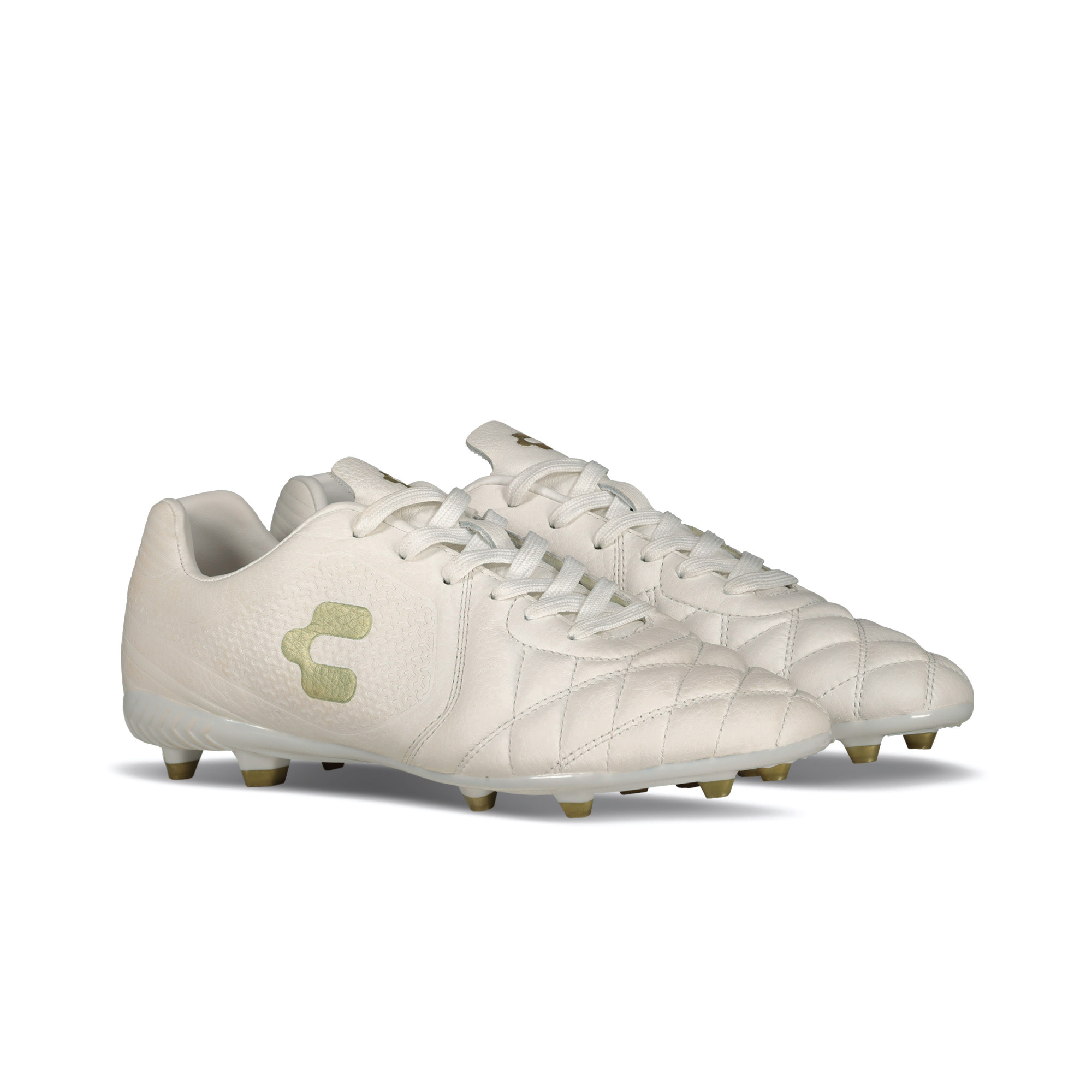 Charly Legendario  2.0 Leather LT FG Soccer Cleats - White/Matte Gold
