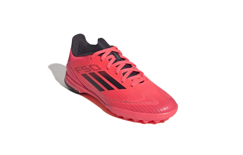 adidas Jr F50League TF Turf Soccer Shoes - Turbo/Aurora Black/Platin Metallic