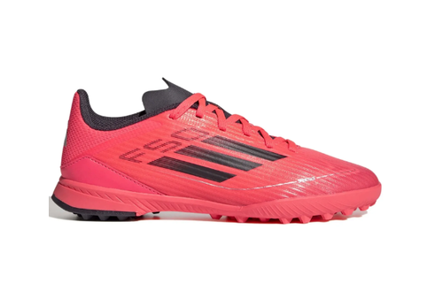 adidas Jr F50League TF Turf Soccer Shoes - Turbo/Aurora Black/Platin Metallic