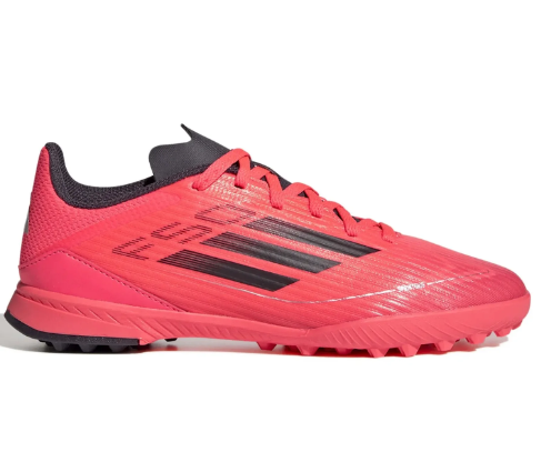 adidas Jr F50League TF Turf Soccer Shoes - Turbo/Aurora Black/Platin Metallic