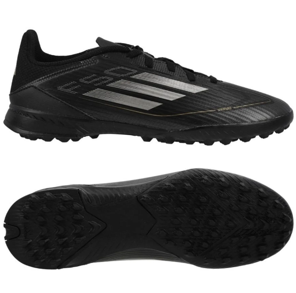 adidas Jr F50 League TF Turf Soccer Shoes - Core Black/Iron Metallic/Gold