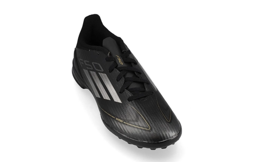 adidas Jr F50 League TF Turf Soccer Shoes - Core Black/Iron Metallic/Gold