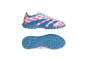 adidas Jr Predator League TF Turf Soccer Shoes - Cloud White/Solar Blue/Pink