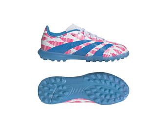 adidas Jr Predator League TF Turf Soccer Shoes - Cloud White/Solar Blue/Pink