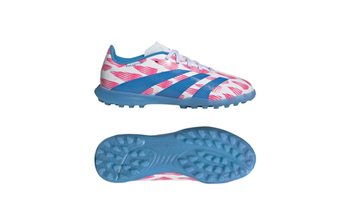 adidas Jr Predator League TF Turf Soccer Shoes - Cloud White/Solar Blue/Pink