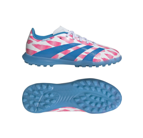 adidas Jr Predator League TF Turf Soccer Shoes - Cloud White/Solar Blue/Pink