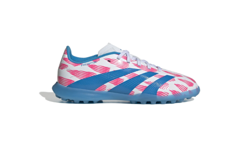 adidas Jr Predator League TF Turf Soccer Shoes - Cloud White/Solar Blue/Pink