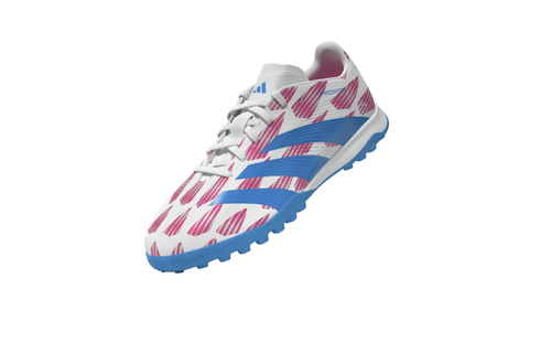 adidas Jr Predator League TF Turf Soccer Shoes - Cloud White/Solar Blue/Pink