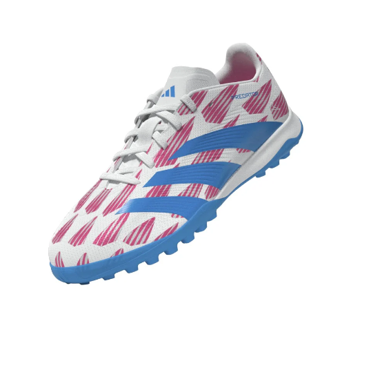 adidas Jr Predator League TF Turf Soccer Shoes - Cloud White/Solar Blue/Pink