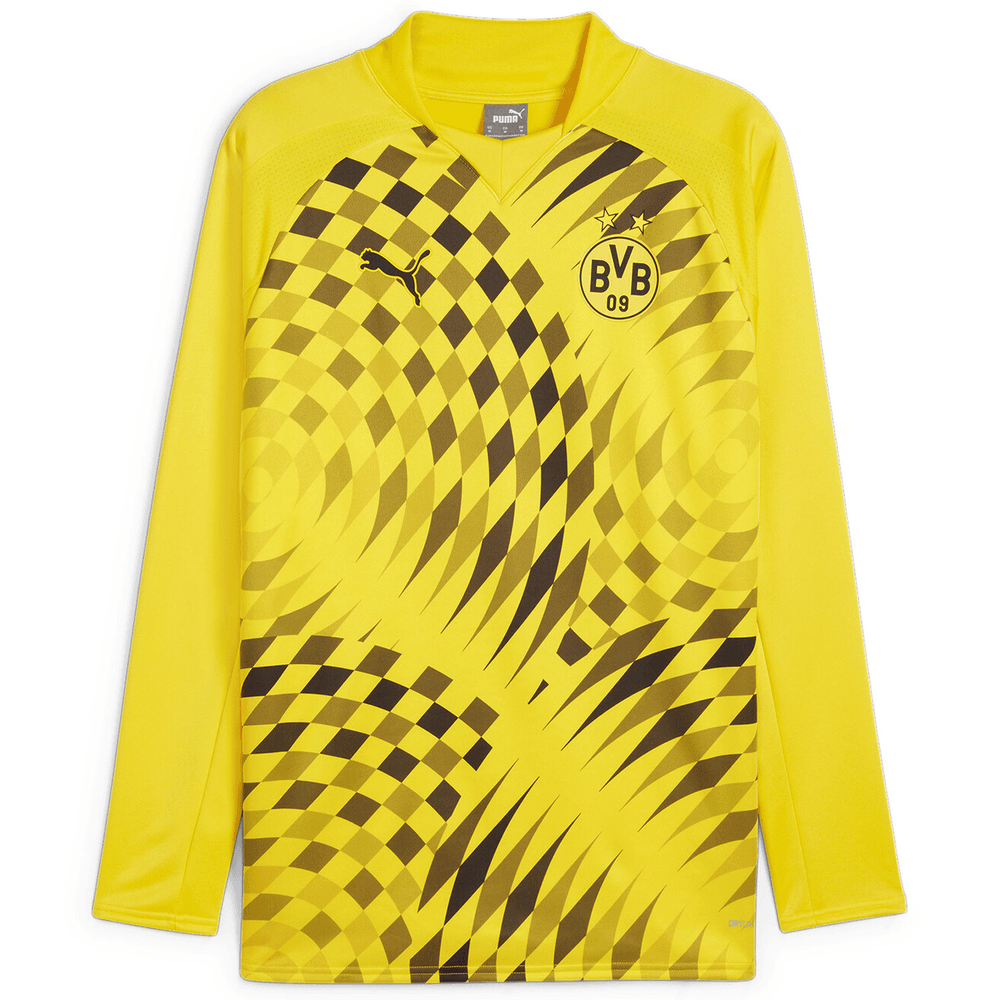 Puma BVB Borussia Dortmund 2023-24  Prematch Long Sleeve Sweat Top - Cyber Yellow/Black