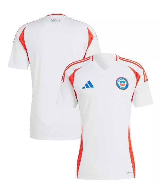 adidas Chile Copa America 2024 Away Soccer Jersey- White/Active Red/Royal Blue