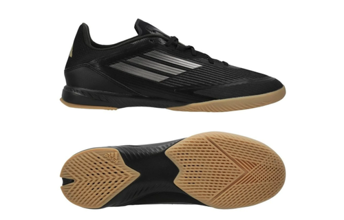 adidas F50 League IN Indoor Soccer Shoes - Core Black/Iron Metallic/Gold