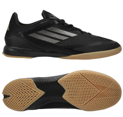adidas F50 League IN Indoor Soccer Shoes - Core Black/Iron Metallic/Gold