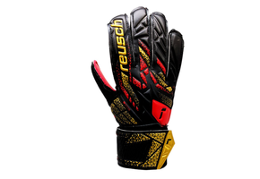 Reusch Jr Attrakt Solid Finger Save Goalkeeper Gloves - Black/Gold/Firy