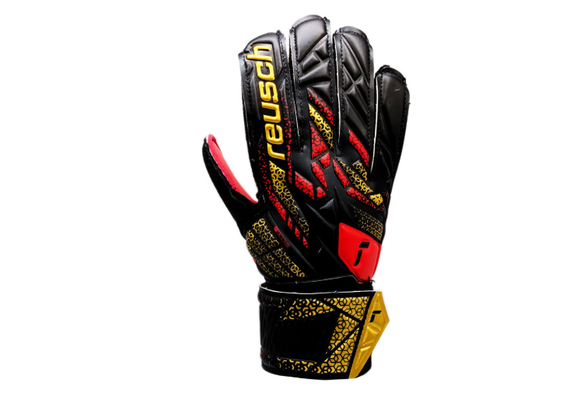 Reusch Jr Attrakt Solid Finger Save Goalkeeper Gloves - Black/Gold/Firy