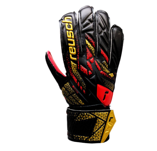Reusch Jr Attrakt Solid Finger Save Goalkeeper Gloves - Black/Gold/Firy