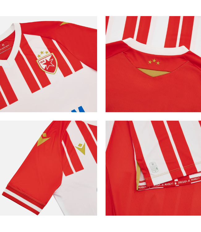Macron Macron Red Star Belgrade 2023 - 24 Authentic Home Jersey - Red/White/Royal