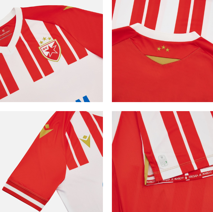 Macron Red Star Belgrade 2023 - 24 Authentic Home Jersey - Red/White/Royal
