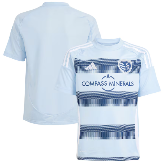 adidas Sporting Kansas City 2025 -26 Youth Home Jersey - Glow Blue/Night Indigo