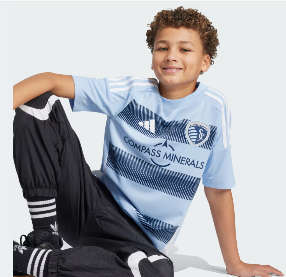 adidas Sporting Kansas City 2025 -26 Youth Home Jersey - Glow Blue/Night Indigo