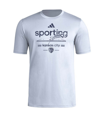 adidas adidas SKC Sporting Kansas City MLS 2025 Pregame Script Tee Shirt - Smoke Blue