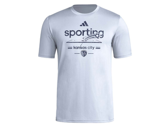 adidas SKC Sporting Kansas City MLS 2025 Pregame Script Tee Shirt - Smoke Blue