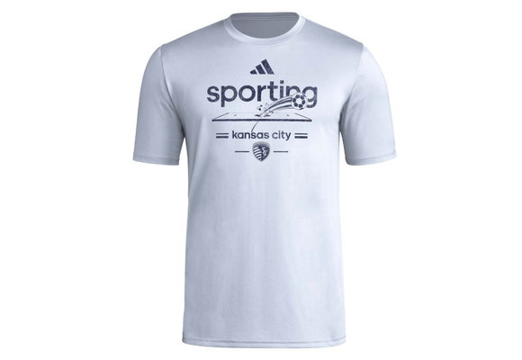 adidas SKC Sporting Kansas City MLS 2025 Pregame Script Tee Shirt - Smoke Blue