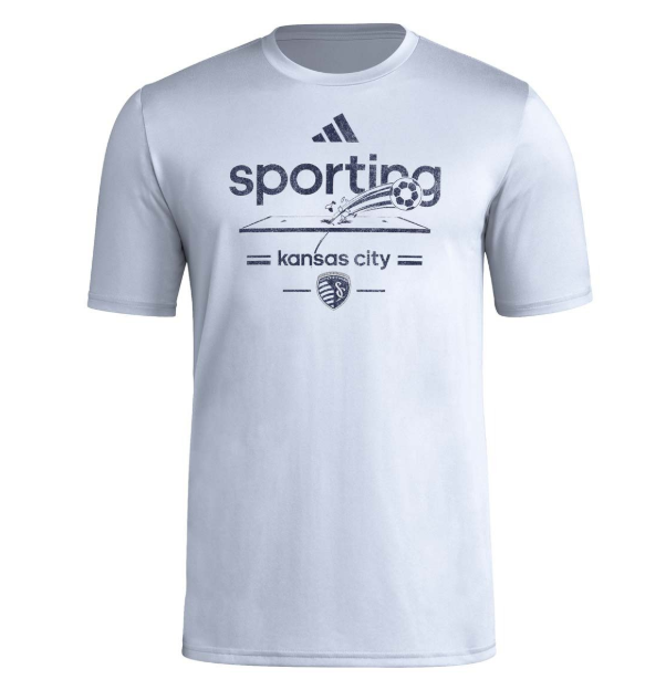 adidas SKC Sporting Kansas City MLS 2025 Pregame Script Tee Shirt - Smoke Blue