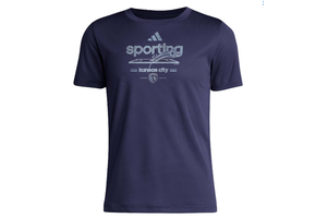 adidas Youth SKC Sporting Kansas City MLS 2025 Pregame Script Tee Shirt - Navy Blue