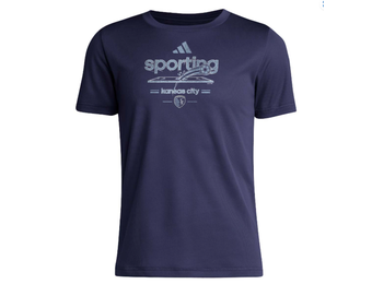 adidas Youth SKC Sporting Kansas City MLS 2025 Pregame Script Tee Shirt - Navy Blue