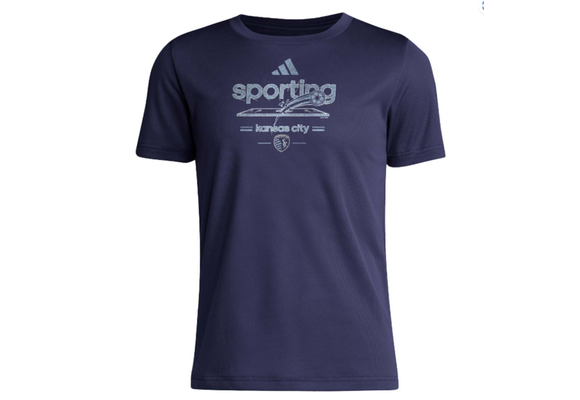 adidas Youth SKC Sporting Kansas City MLS 2025 Pregame Script Tee Shirt - Navy Blue