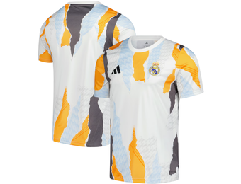 adidas Real Madrid 2024 - 25 Prematch Training Jersey- White/Glow Blue/Crew Orange/Charcoal