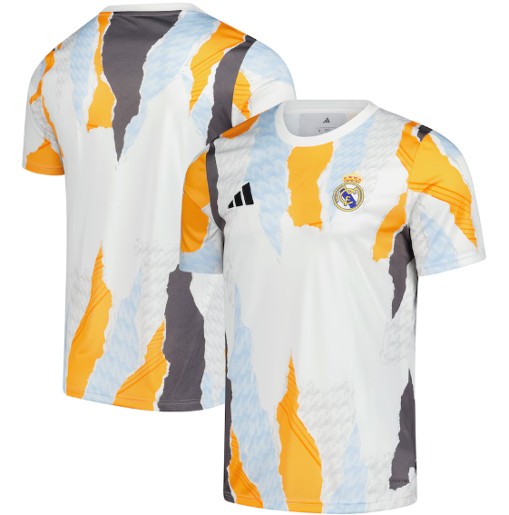 adidas Real Madrid 2024 - 25 Prematch Training Jersey- White/Glow Blue/Crew Orange/Charcoal