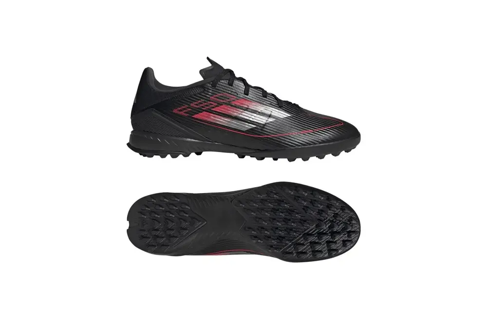 adidas F50 League TF Turf Soccer Shoes Stealth Pack - Core Black/Iron Metallic/Lucid Red
