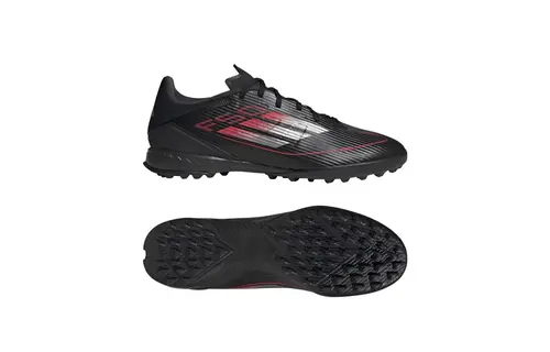 adidas F50 League TF Turf Soccer Shoes Stealth Pack - Core Black/Iron Metallic/Lucid Red