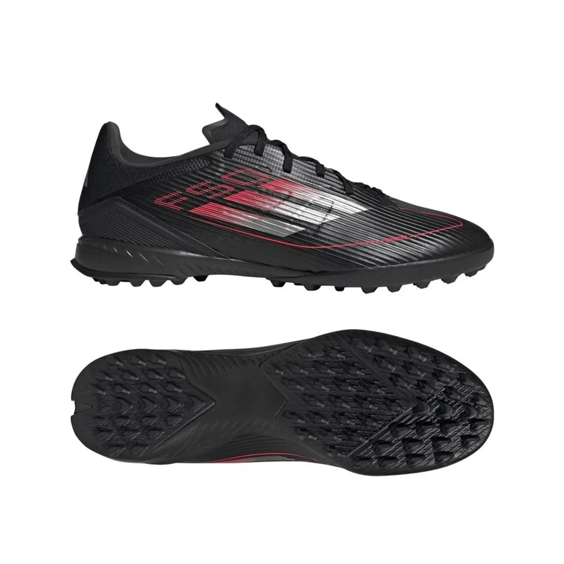 adidas F50 League TF Turf Soccer Shoes Stealth Pack - Core Black/Iron Metallic/Lucid Red