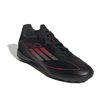 adidas F50 League TF Turf Soccer Shoes Stealth Pack - Core Black/Iron Metallic/Lucid Red